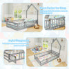 Twin size Montessori floor bed in gray with lockable door and full-length guardrails for safe, independent sleep.