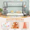 Twin size Montessori floor house bed in grey with detachable storage shelves, perfect for creative room decor.