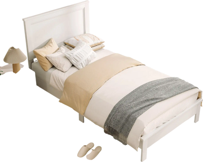 Costway Twin Wooden Bed Frame with Headboard Slat Support White 62951387 New