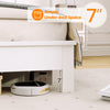 Twin size wooden bed frame in white showing 7" under-bed space for storage and easy floor cleaning.