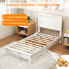 Twin size wooden bed frame with headboard, featuring 12 slats and solid rubber wood legs for sturdy support.