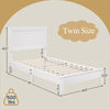 Twin size wooden bed frame in white with headboard, slat support, and 7" under-bed storage space. Supports 500 lbs.