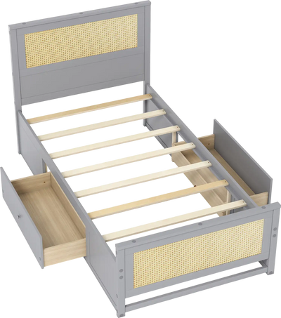 Costway Twin Rattan Bed Frame w/ Storage Drawers 46273408 New