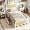 Twin Size Rattan Bed Frame with Storage Drawers-White - Gallery View 1 of 10