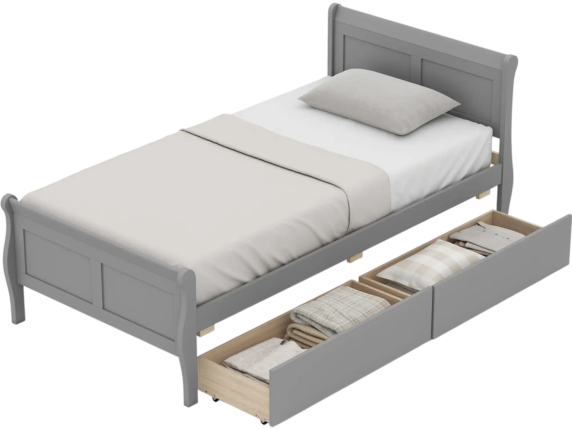 Costway Twin Sleigh Wood Platform Bed Frame w/ 2 Storage Drawers 22733470 New