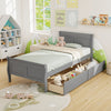 Twin size gray sleigh bed with stylish headboard and two storage drawers, perfect for organizing bedroom essentials.