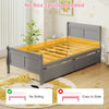Twin size gray sleigh bed frame with 2 storage drawers, no box spring needed, featuring a sturdy wooden platform.