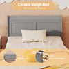 Twin size gray sleigh bed with stylish headboard and safe rounded edges, featuring two storage drawers for added.