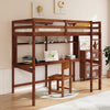 Twin Size Solid Wood Slatted Loft Bed Frame with Safety Guardrail for Kid-Brown - Gallery View 1 of 10