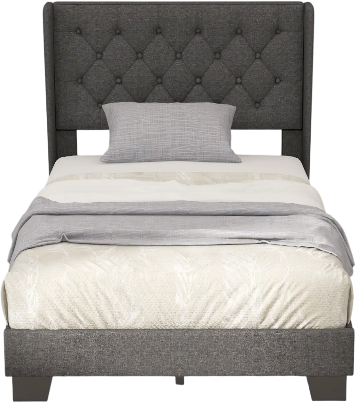 Costway Twin Upholstered Platform Bed Frame Button Tufted Headboard 76389415 New