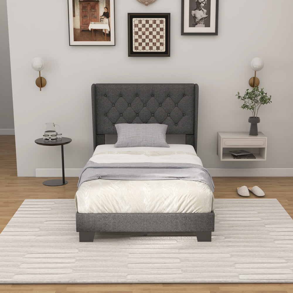 Twin/Full/Queen Size Upholstered Platform Bed with Button Tufted Headboard-Twin Size - Gallery View 1 of 10