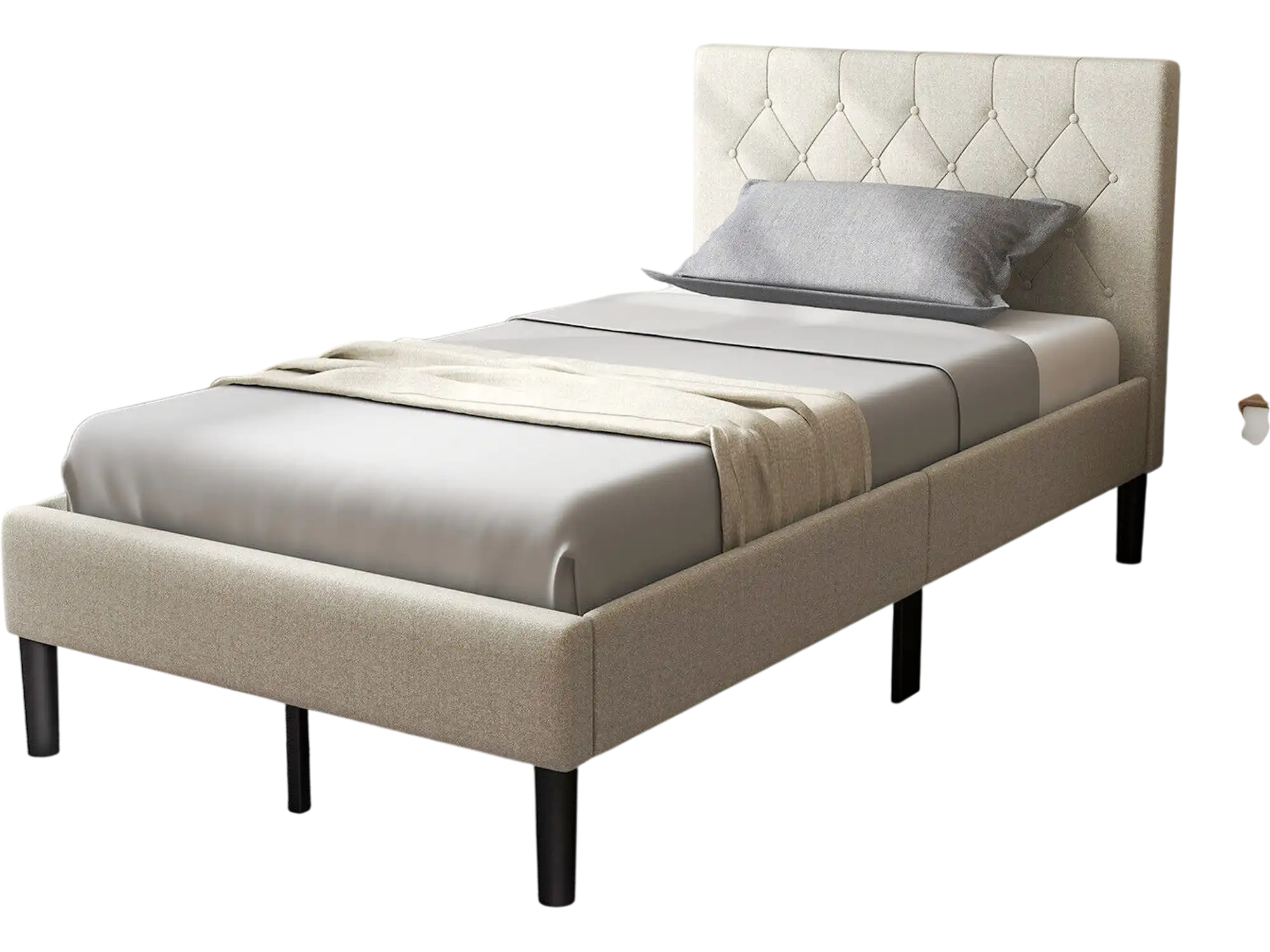 Costway Twin Upholstered Platform Bed Button Tufted Headboard Beige 48973126 New