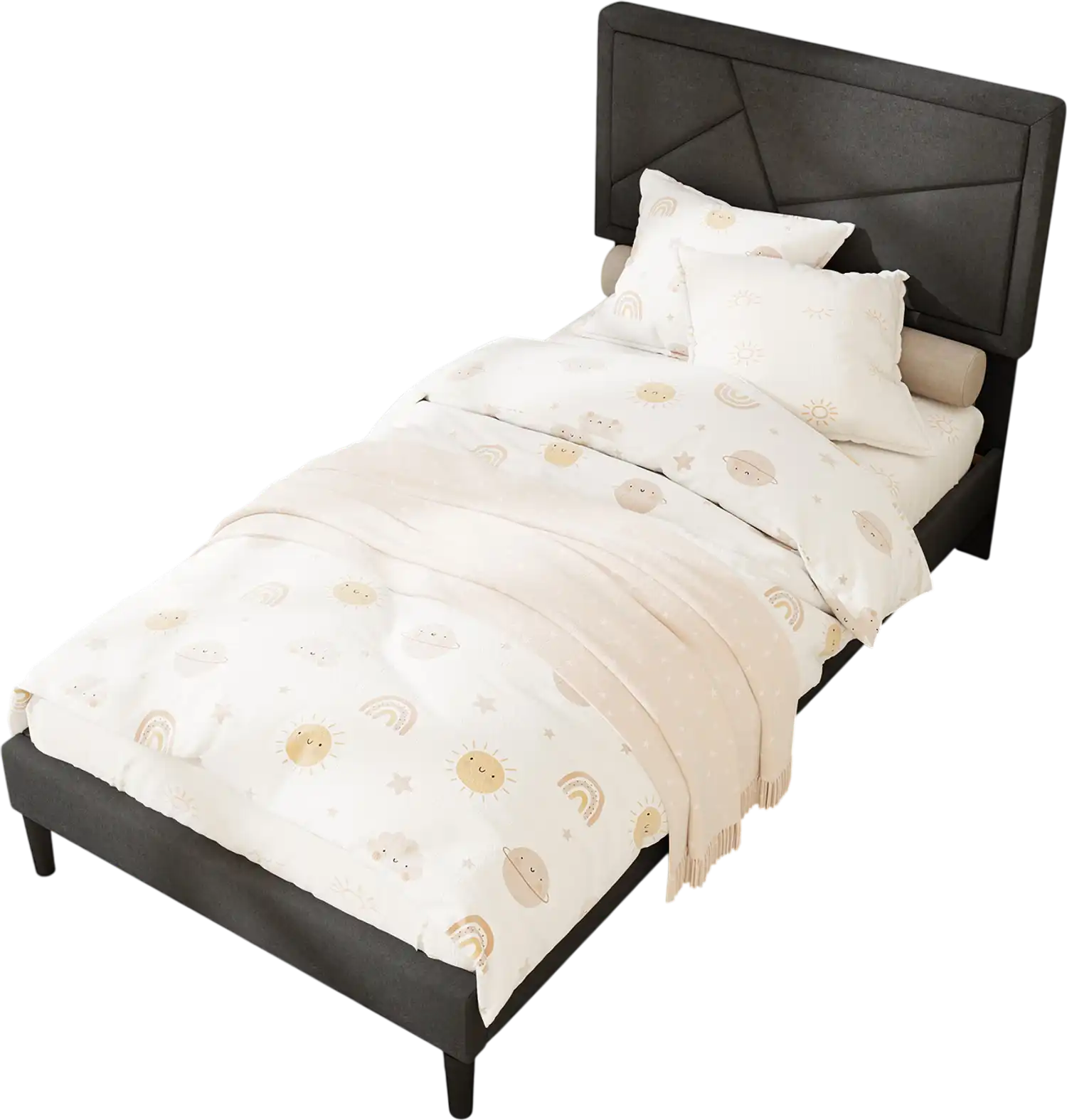 Costway Upholstered Platform Bed Frame High Headboard Twin 467982315 New