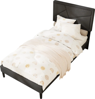 Costway Upholstered Platform Bed Frame High Headboard Twin 467982315 New