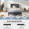 Twin size upholstered platform bed with gray button tufted headboard, featuring sturdy frame and under-bed storage for.
