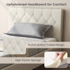 Beige upholstered headboard with button tufted design and high elastic sponge for comfort, ideal for twin size beds.
