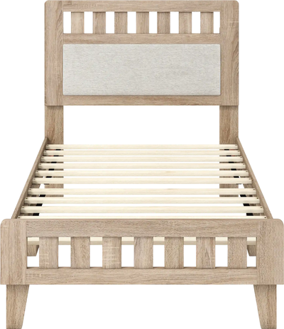 Costway Mid Century Wood Bed Frame Upholstered Headboard Twin/Full 74283207 New