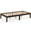 Twin wood platform bed frame in espresso with sturdy slats and 5 support legs for enhanced stability and storage space.