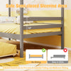 Twin size wooden platform house bed with grey frame, featuring a safe semi-closed sleeping area and 3-sided guardrails.