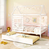 Twin Size Wooden Platform House Bed with Trundle and Roof-White - Gallery View 1 of 10