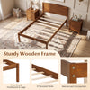 Twin size wooden platform bed frame with curved headboard, pine wood legs, and 8 plywood slats for sturdy support.