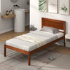 Twin size bed frame with wooden headboard, slat support, and under-bed storage for a tidy bedroom setup.