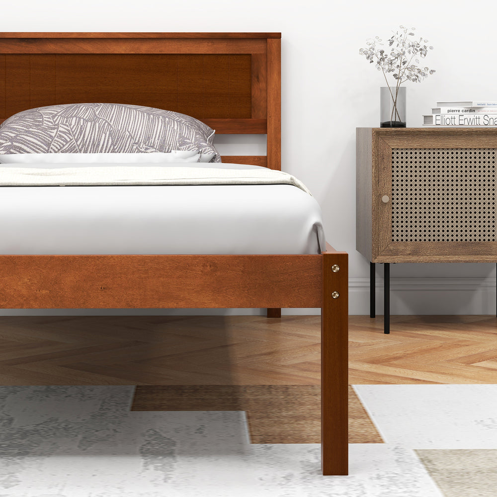 Twin size bed frame with wooden headboard, slat support, and 12" under bed storage for a tidy room.