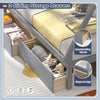 Twin size wooden tent platform house bed with gray finish and two sliding storage drawers for convenient organization.