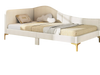 Upholstered twin size daybed with metal legs, rivet design, and breathable linen fabric for versatile use in any space.