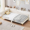 Close-up of the upholstered daybed's breathable linen fabric with a cozy blanket, ideal for stylish lounging or.