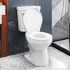 Two-piece round toilet with 17.5" ADA comfort height seat, water-saving flush, and soft-close seat for quiet operation.