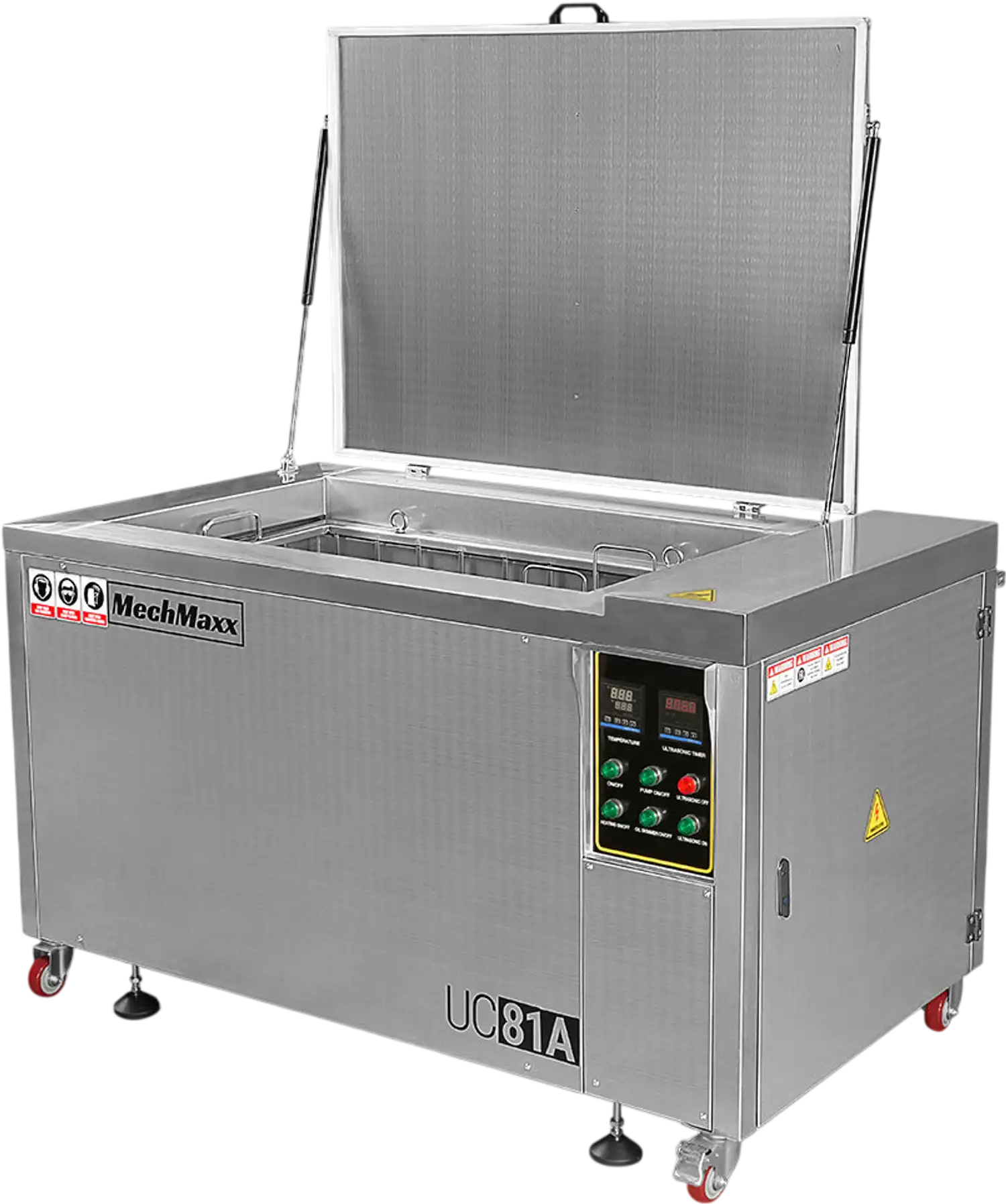 MechMaxx UC81A Ultrasonic Cleaner 81 Gal 308L Heavy Duty Industrial Parts Washer 28kHz 40 Transducers Oil Skimmer SS304 Tank 10kW Heater 208-240V 3 Phase New