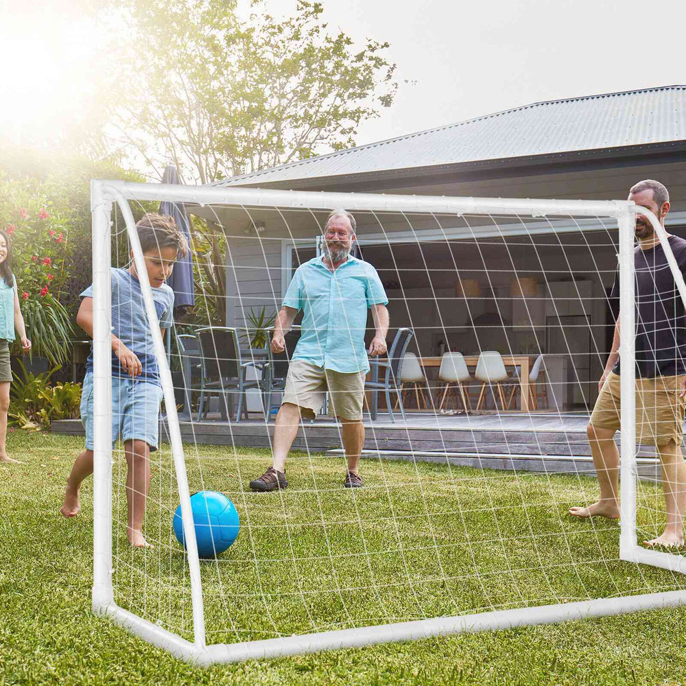 Portable 6 x 4 feet soccer goal with strong UPVC frame and durable netting, ideal for kids' outdoor practice.