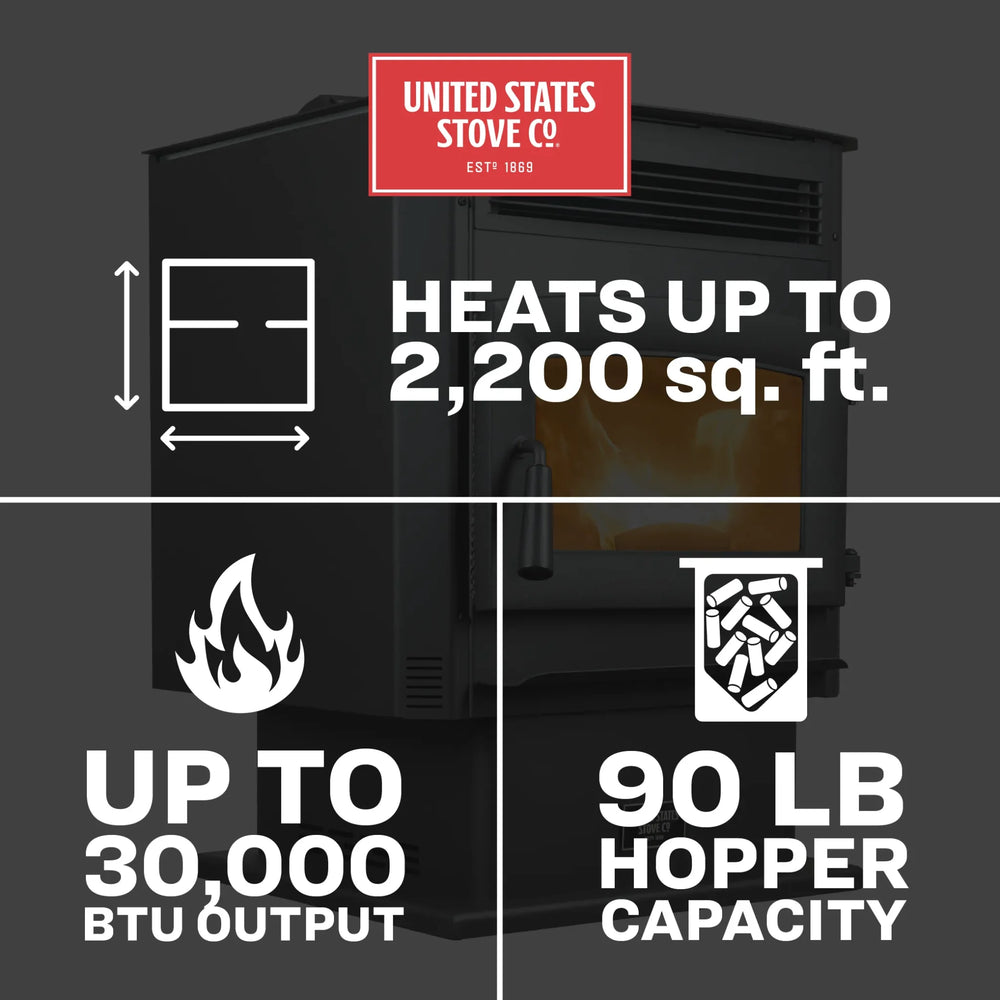 US Stove US5517-W Pellet Stove 2,200 sq. ft. 90 lb Hopper with WiFi Connect New