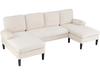 U-shaped sectional couch in beige with dual chaise lounges, soft corduroy fabric, and ergonomic design for living room.