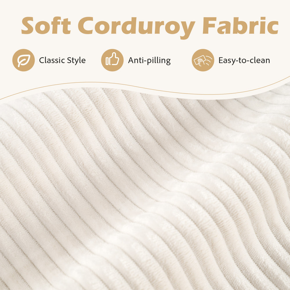 Close-up of soft beige corduroy fabric showcasing its classic style and anti-pilling features for the U-shaped.