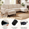 U-shaped sectional couch in beige with dual chaise lounges, ergonomic design, and anti-scratch foot pads for living.