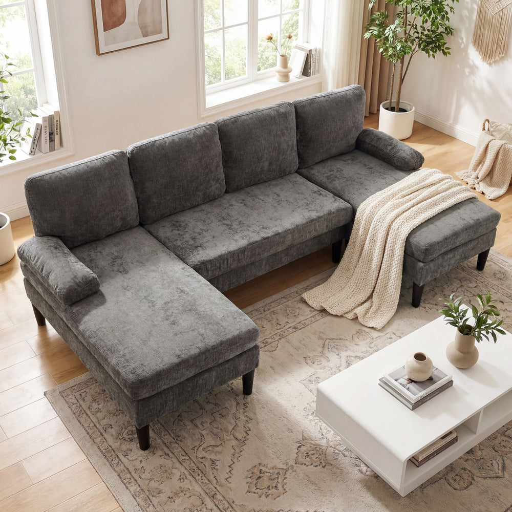 U-shaped Sectional Couch with Double Chaise for Living Room-Grey - Gallery View 1 of 10