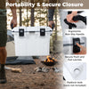 Lightweight 53 QT hard ice chest with ergonomic handle, secure latches, and leakproof design for camping and outdoor.
