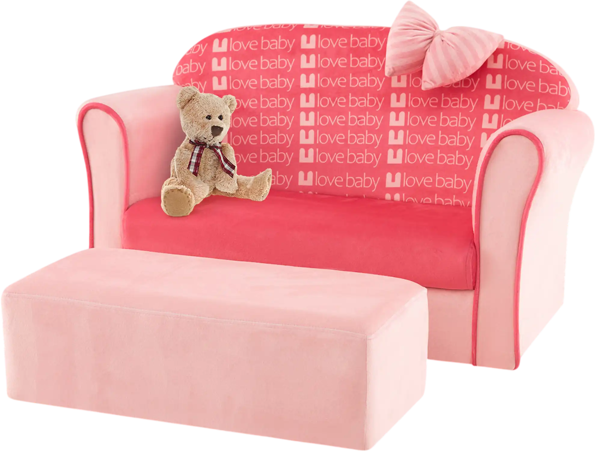Costway Kids Velvet Sofa Chair with Ottoman Pink 98167352 New