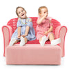 Ultra soft pink velvet kids sofa chair with ottoman, perfect for toddlers aged 0-5 for reading and playing.