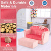 Ultra soft pink velvet kids sofa chair with ottoman, ergonomic design, perfect for toddlers aged 0-5 years.