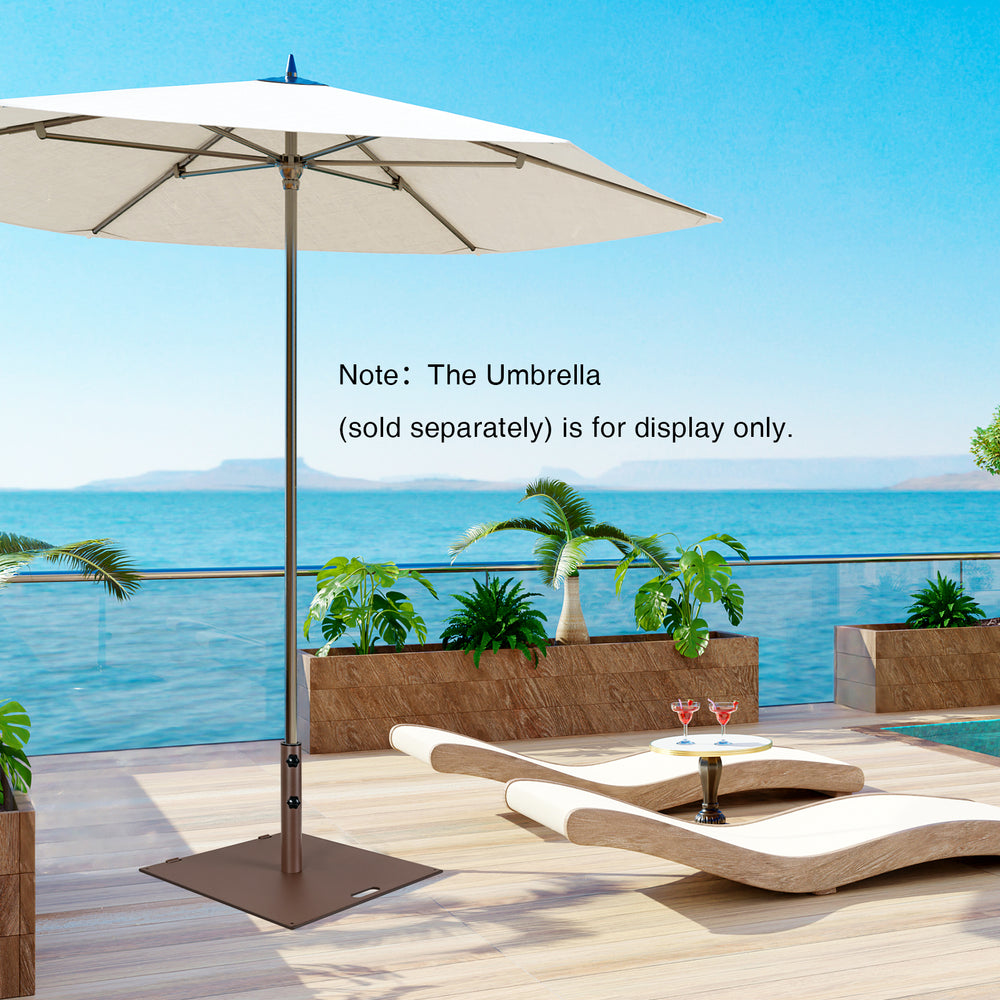 24-inch square patio umbrella base weighing 50 lbs, designed with a powder-coated finish for weather resistance and.