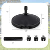Black outdoor umbrella stand with shell texture, 22" diameter, fits 6-10 ft umbrellas, and includes 3 coupler sizes.