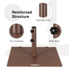 24-inch square patio umbrella base made of heavy-duty steel with wheels and adjustable knobs for secure support.