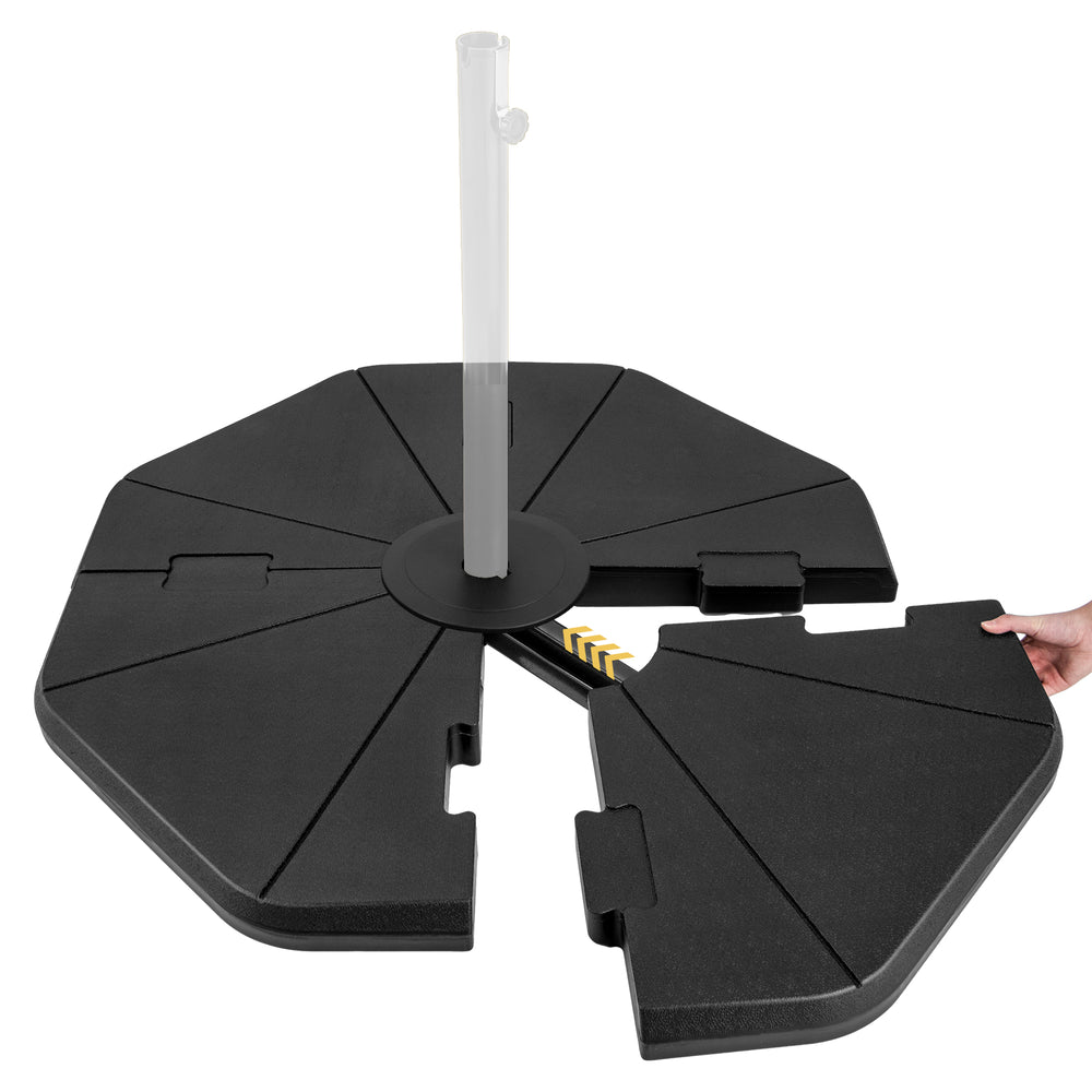 4-piece fillable umbrella base stand made of HDPE, designed for stability and easy installation, ideal for patio use.