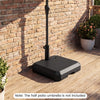 Heavy-duty umbrella base for half patio umbrellas, 48.5 lbs, designed for stability and easy filling with water or sand.