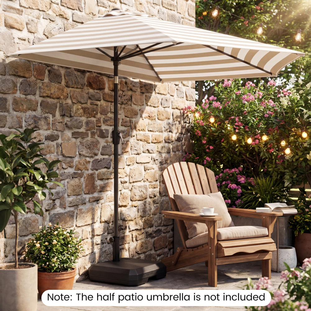 Umbrella base for half patio umbrellas, 48.5 lbs fillable stand, designed for stability against walls in outdoor.
