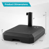 Umbrella base dimensions showing a 48.5 lbs fillable stand for half patio umbrellas, designed for stability and easy.