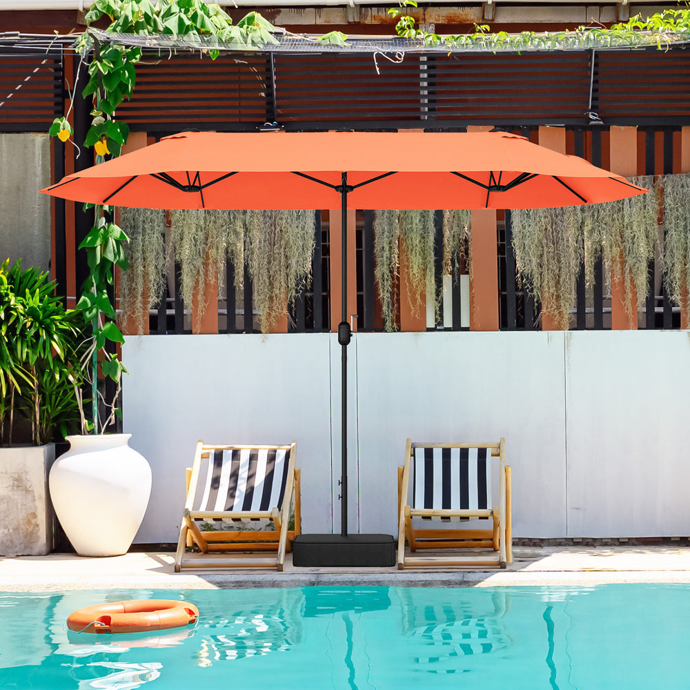 13 Feet Double-Sided Patio Twin Table Umbrella with Crank Handle-Orange - Gallery View 1 of 12